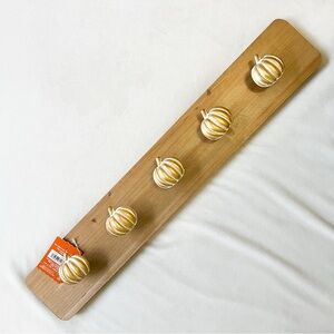 Wooden Wall Hook Rack with Gold Pumpkin Accents